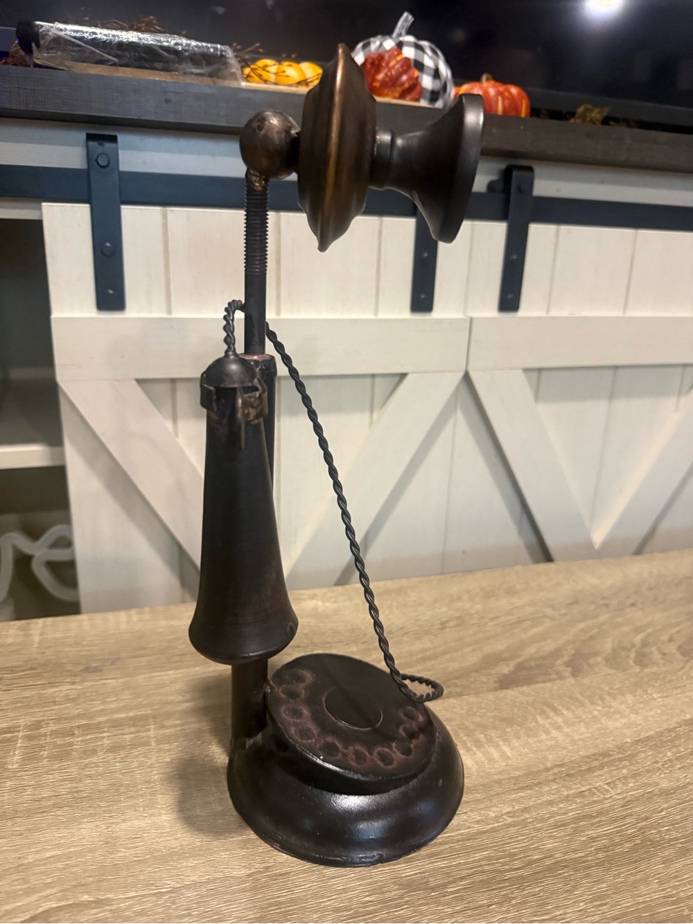 Vintage-Style Candlestick Telephone Decor in Dark Bronze